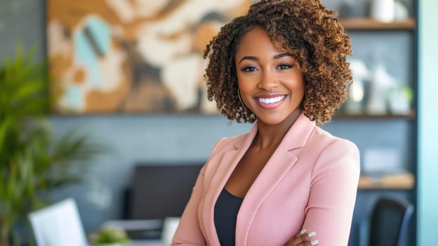 Confident Black Businesswoman Smiling in Modern Office