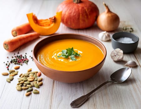 Pumpkin Soup with Fresh Ingredients.