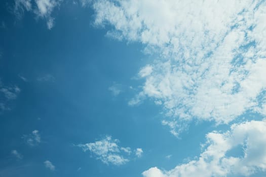 Tranquil blue sky with scattered wispy white clouds, perfect backdrop for various design projects.