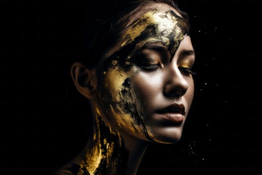Woman with gold paint on her face and body