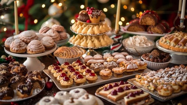 A table set with a variety of desserts and cakes
