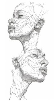 Two drawings of a woman's face with lines drawn on them.