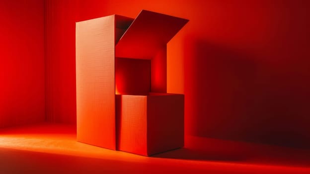 Red light illuminating box with open lid,copy space
