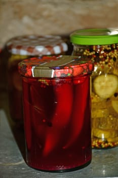pickled chilis in a German cellar