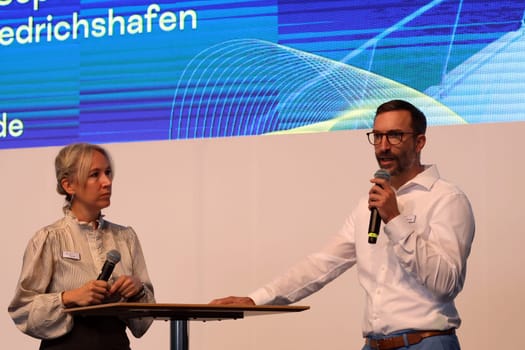 Mirja Raff (deputy. Press Officer) and Felix Klarmann,Project Manager of the Interboot 2024 trade fair in Friedrichshafen during the welcome address