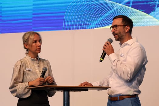 Mirja Raff (deputy. Press Officer) and Felix Klarmann,Project Manager of the Interboot 2024 trade fair in Friedrichshafen during the welcome address
