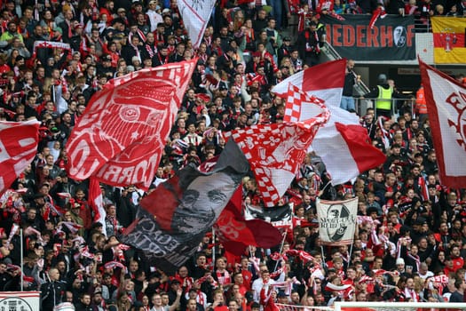 Despite the impending defeat,the Freiburg fans stood loudly behind their team in the game of the 1st FBL: 24-25: 1. FBL: 24-25: 5. Sptg. SC Freiburg - FC St. Pauli  DFL REGULATIONS PROHIBIT ANY USE OF PHOTOGRAPHS AS IMAGE SEQUENCES AND/OR QUASI-VIDEONann  Photo: Joachim Hahne/johapress