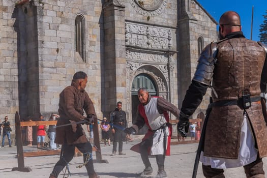 Caminha, Portugal - July 27, 2024: Caminha during the Medieval Fair reenactment. Caminha is a town in the north of Portugal, and very popular among tourists.