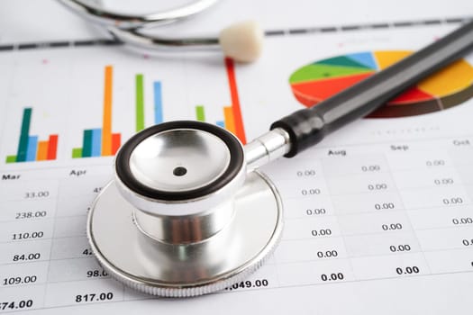 Stethoscope on chart or graph paper, Financial, account, statistics and business data medical health.