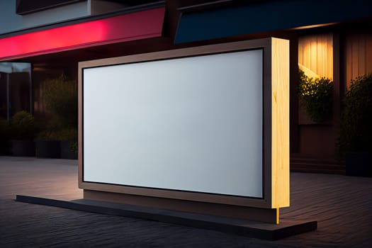 Horizontal white billboard mockup. Poster on street next to roadway.
