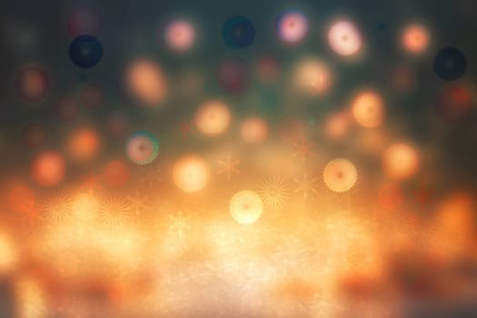 A festive abstract Happy New Year or Christmas texture background with colorful gold yellow pink blurred bokeh lights and stars. Space for design. Card concept or advertising.