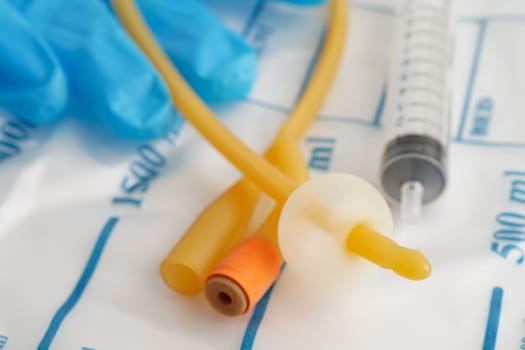 Foley catheter and urine drainage bag collect urine for disability or patient in hospital.