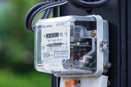 Electric measuring power meter for energy cost at home and office.