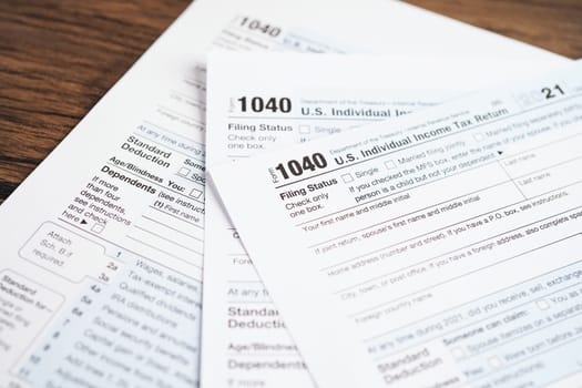 Tax form 1040 U.S. Individual Income Tax Return, business finance concept.