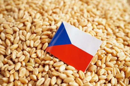 Czech flag on grain wheat, trade export and economy concept.
