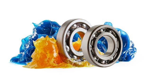 Grease and ball bearing, Blue premium quality synthetic lithium complex grease, high temperatures and machinery lubrication for automotive and industrial.