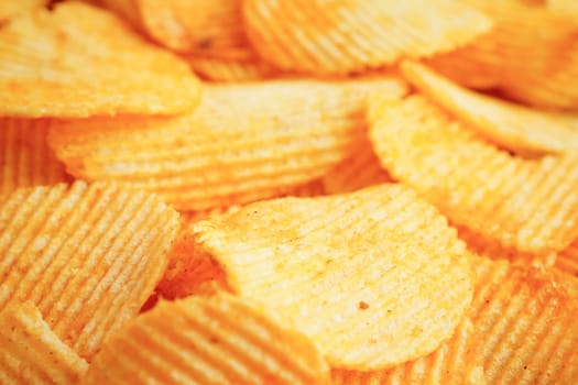 Potato chips , delicious BBQ seasoning spicy for crips, thin slice deep fried snack fast food.