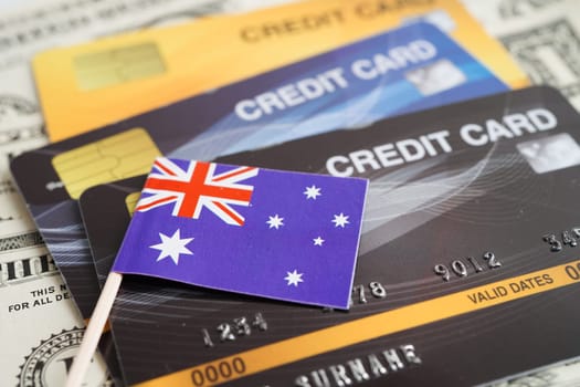 Australia flag on credit card, finance economy trading shopping online business.