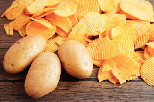 Potato chips , delicious BBQ seasoning spicy for crips, thin slice deep fried snack fast food.