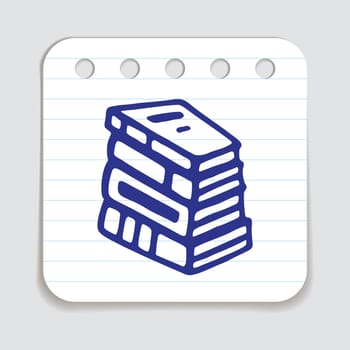 Doodle pile of books icon handdrawn with blue pen on a notepaper. Knowledge and education symbol painted in grunge style. Vector illustration isolated on white background
