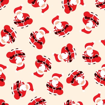 Seamless Christmas pattern with Santa Claus, sugar cane and presents bag. Cartoon character of a man with beard. Vector illustration