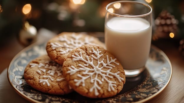 Christmas Cookies and Milk, Festive Treat with Snowflake Design