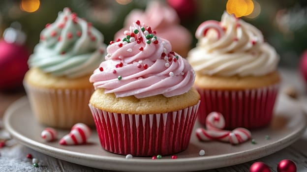 Christmas Cupcakes with Festive Frosting and Sprinkles