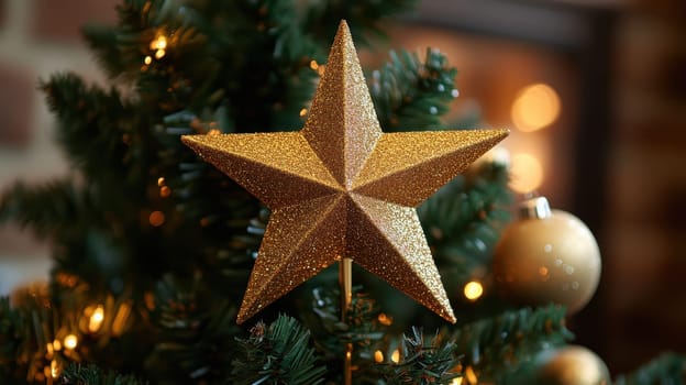 Gold Star Christmas Tree Topper, Festive Holiday Decoration