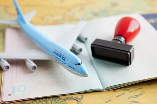 Visa and passport document to immigration at airport in country.