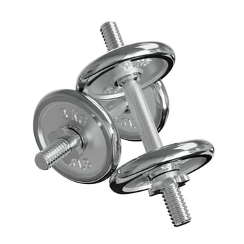 Cast Iron Chrome Adjustable Dumbbells, weightlifting gym equipment, side view, isolated on white background. 3D illustration