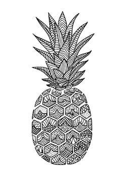 Pineapple doodle, hand drawn with brush pen, in line art style. Vector illustration