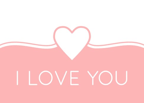 I LOVE YOU greeting card with heart in pink and white. Vector illustration