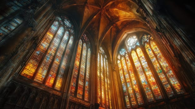 Intricate stained glass windows fill the cathedral with vibrant colors showcasing artistic craftsmanship and historical significance.