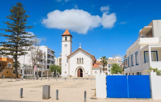 Parish Church of Armação de Pêra, church of our lady of the navigators on a sunny day, Algarve, Portugal