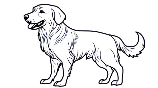 Beautiful line art drawing of a golden retriever dog breed, showcasing its unique features with a happy and playful demeanor. Perfect for pet related designs