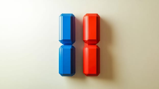 Nostalgic and modern 3d rendering of the number eleven with voxels in red and blue on a clean white background, perfect for various projects with a touch of abstract creativity