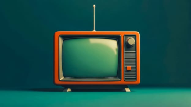 Old fashioned television set with an antenna, sitting on a green background, evokes a sense of nostalgia for simpler times
