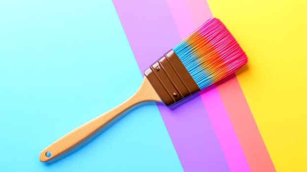 Bright, colorful paintbrush on a vibrant background, ready for your artistic project. Clean bristles exude creativity. Perfect for painters and diy enthusiasts