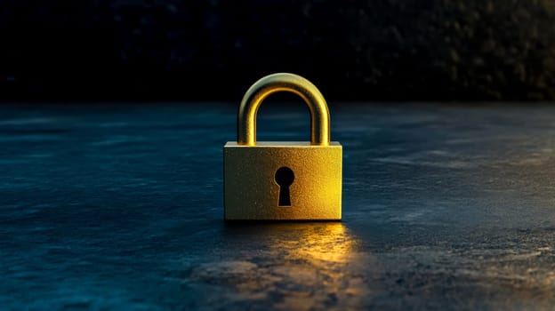 Golden padlock shines under a single light, symbolizing security and trust in safeguarding valuable digital assets