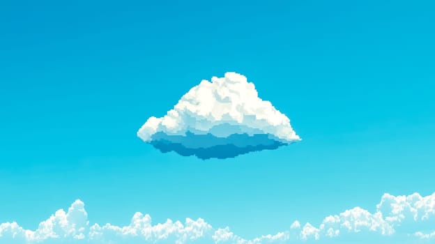 Pixelated cloud is floating in a blue sky, with smaller pixelated clouds in the distance. The image evokes a sense of nostalgia for old video games
