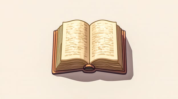 Open book on a surface, revealing pages and text, evokes history and culture, holding knowledge and wisdom to be absorbed