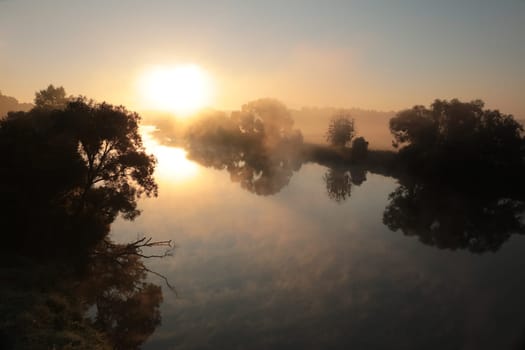Sunrise over the Odra River in Poland, September
