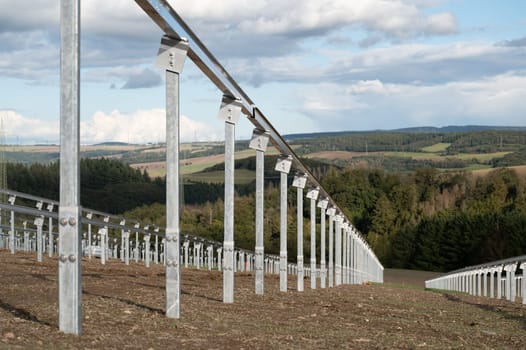 Construction site for solar panel system, transformation to renewable sustainable energy, environmental conversation