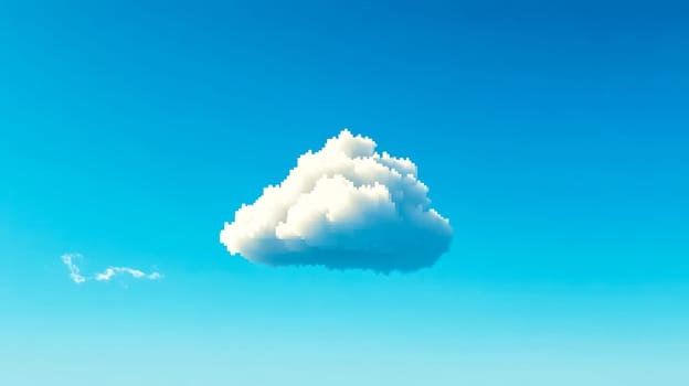 Single, pixelated cloud floats serenely in a bright blue sky, evoking a sense of digital artistry and the intersection of technology and nature
