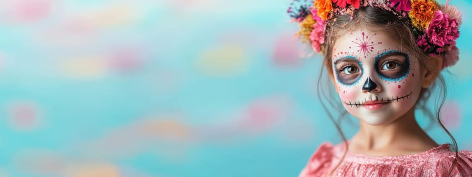 Girl with Sugar Skull Makeup for Day of the Dead Celebration