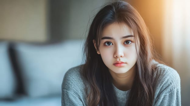 Portrait of a Sad Young Woman, Conveying Emotion and Loneliness