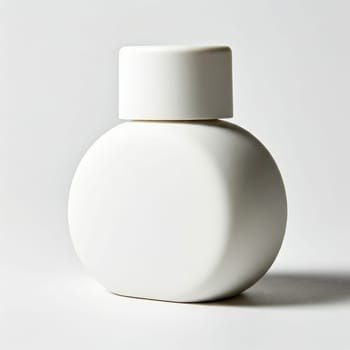 A simple white cylindrical bottle, suitable for cosmetics, stands out against a plain background.