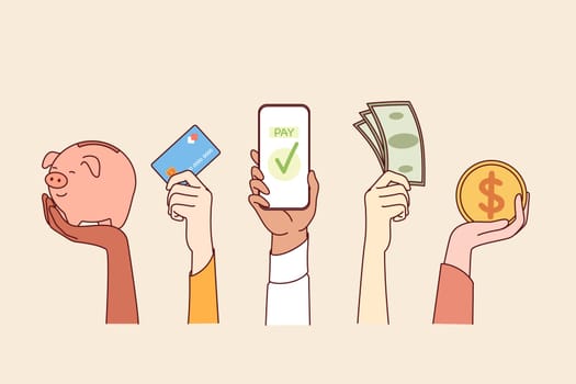 Different payment options show people hands