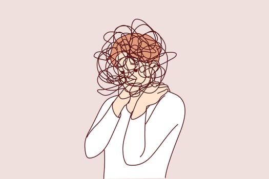 Man suffers from confusion of thoughts and mental disorder causing loss of coordination and motivation. Problem of confusion when trying to make plan or understand your own romantic feelings