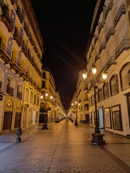 Saragossa city center night view, Spain. Zaragoza main street view